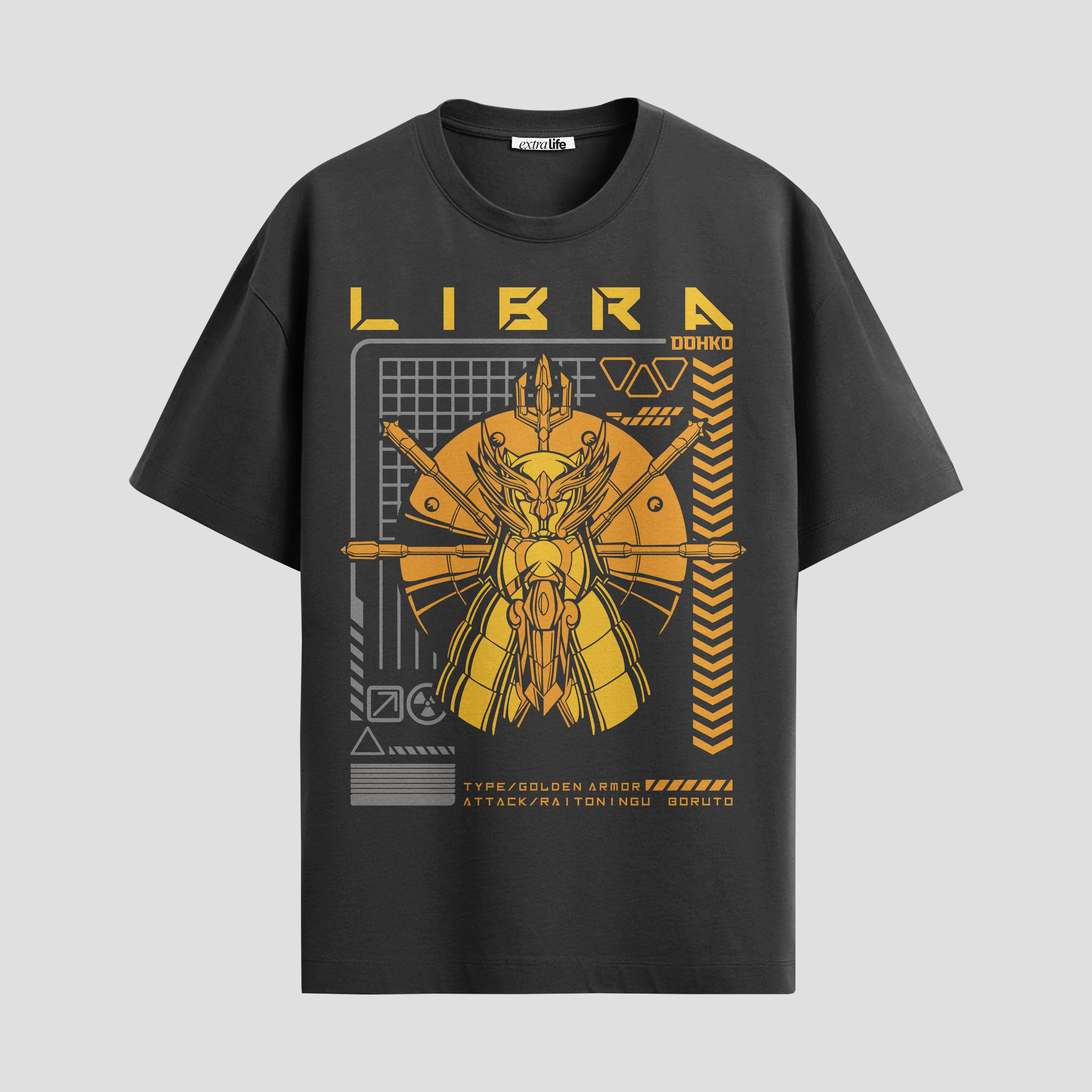 Playera urbana de anime y gaming ExtraLife MX, corte Standard Fit unisex ligero y transpirable en color Deep Black y Pure White, ropa de uso diario para gym y casual.