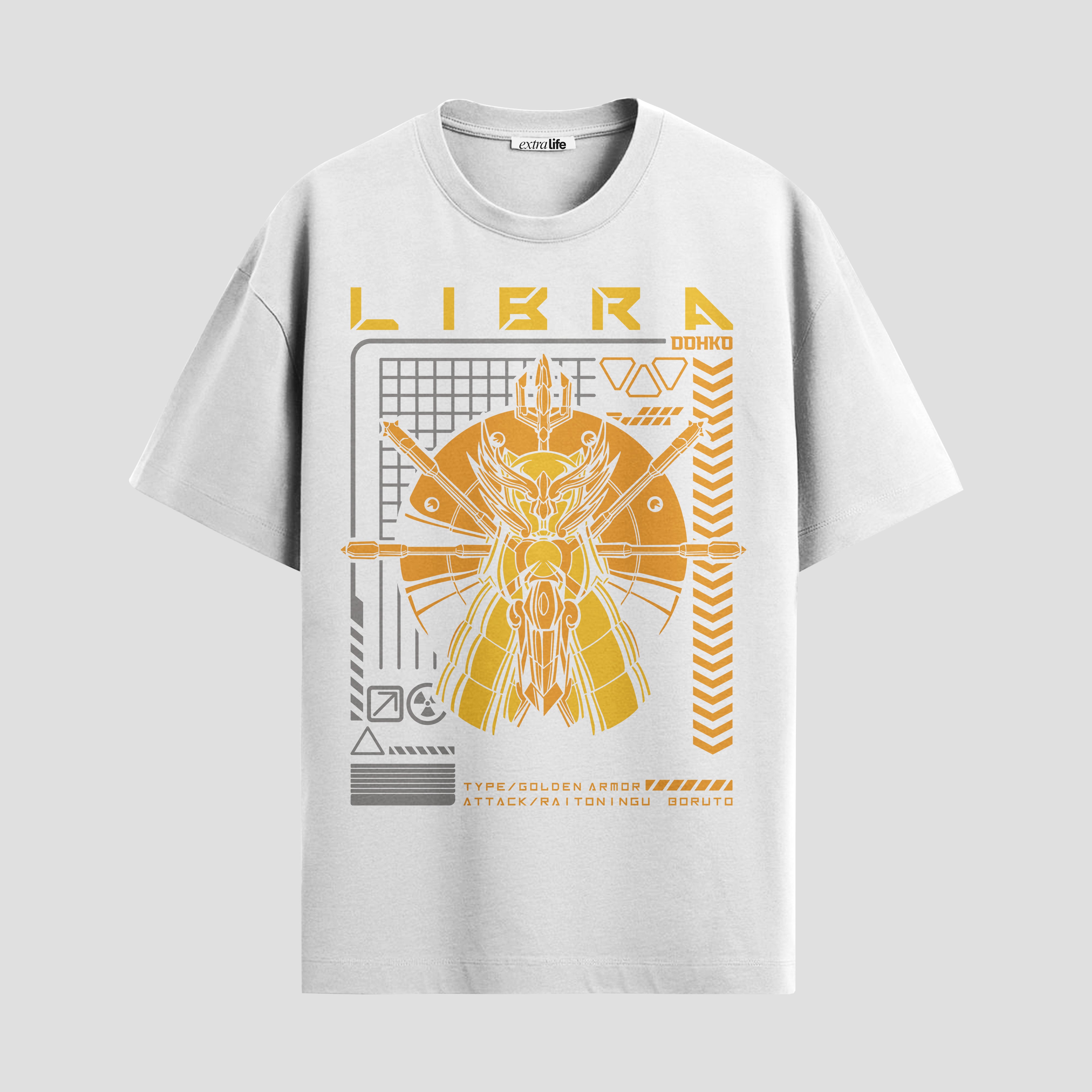 Playera urbana de anime y gaming ExtraLife MX, corte Standard Fit unisex ligero y transpirable en color Deep Black y Pure White, ropa de uso diario para gym y casual.