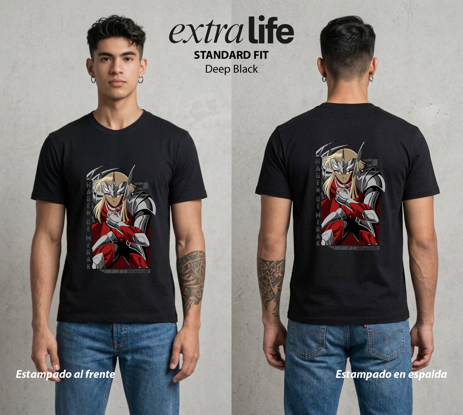 Los Caballeros del Cosmos | El Meteor del Cosmos #03839 - Playera Standard Fit | Deep Black - Foto en modelo