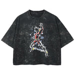 Playera streetwear premium de anime y gaming ExtraLife MX, corte boxy deluxe mineral wash heavyweight en color Acid Wash, moda urbana mexicana de culto.
