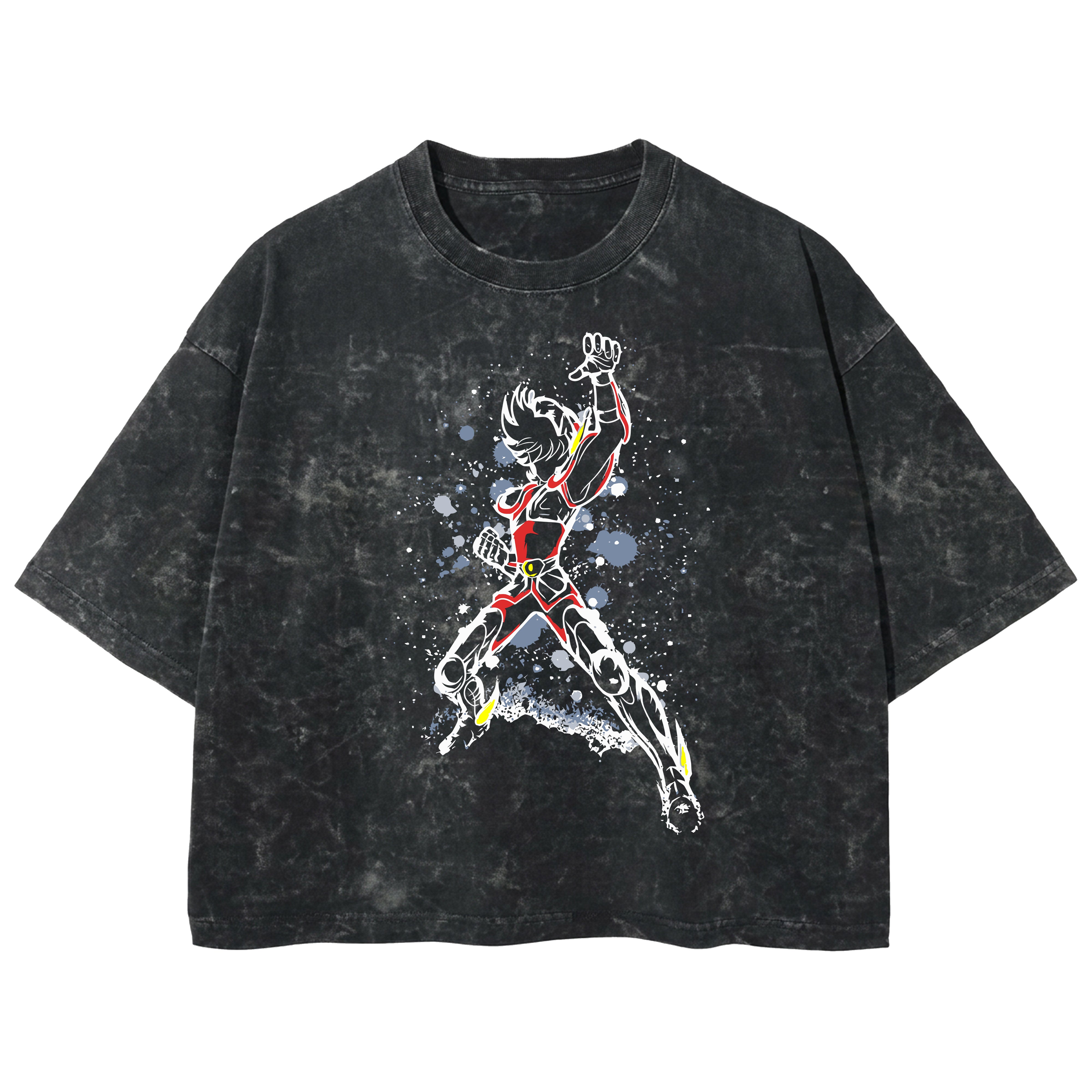 Playera streetwear premium de anime y gaming ExtraLife MX, corte boxy deluxe mineral wash heavyweight en color Acid Wash, moda urbana mexicana de culto.
