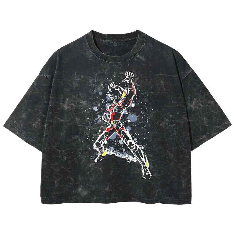 Playera streetwear premium de anime y gaming ExtraLife MX, corte boxy deluxe mineral wash heavyweight en color Acid Wash, moda urbana mexicana de culto.