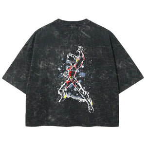 Playera streetwear premium de anime y gaming ExtraLife MX, corte boxy deluxe mineral wash heavyweight en color Acid Wash, moda urbana mexicana de culto.