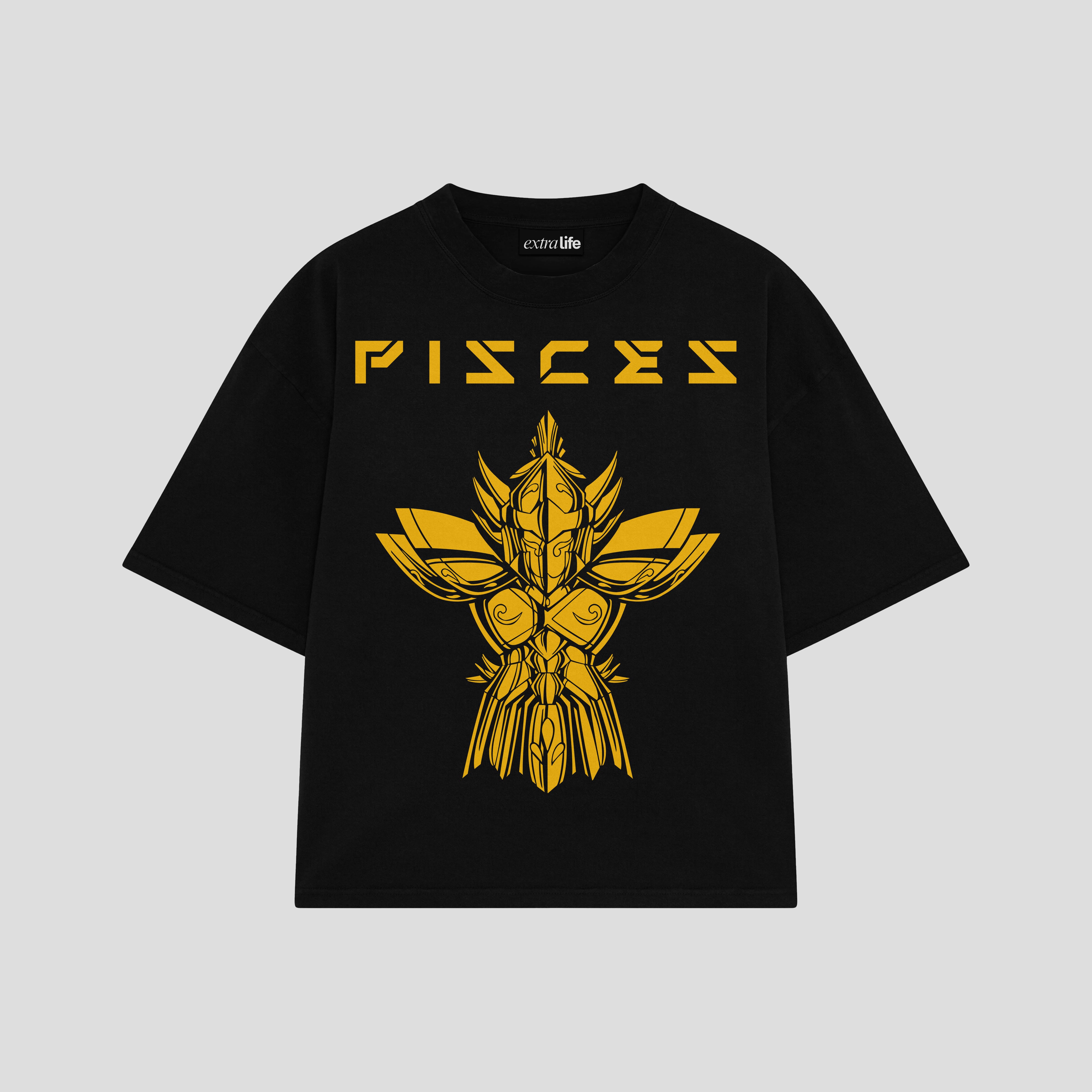 Playera streetwear premium de anime y gaming ExtraLife MX, corte boxy oversized drop shoulder heavyweight en color Deep Black y Off-White, moda urbana mexicana de culto.