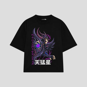 Playera streetwear premium de anime y gaming ExtraLife MX, corte boxy oversized drop shoulder heavyweight en color Deep Black y Off-White, moda urbana mexicana de culto.