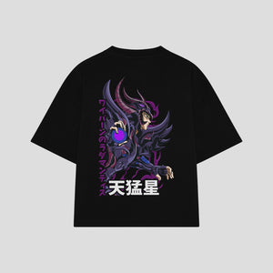 Playera streetwear premium de anime y gaming ExtraLife MX, corte boxy oversized drop shoulder heavyweight en color Deep Black y Off-White, moda urbana mexicana de culto.