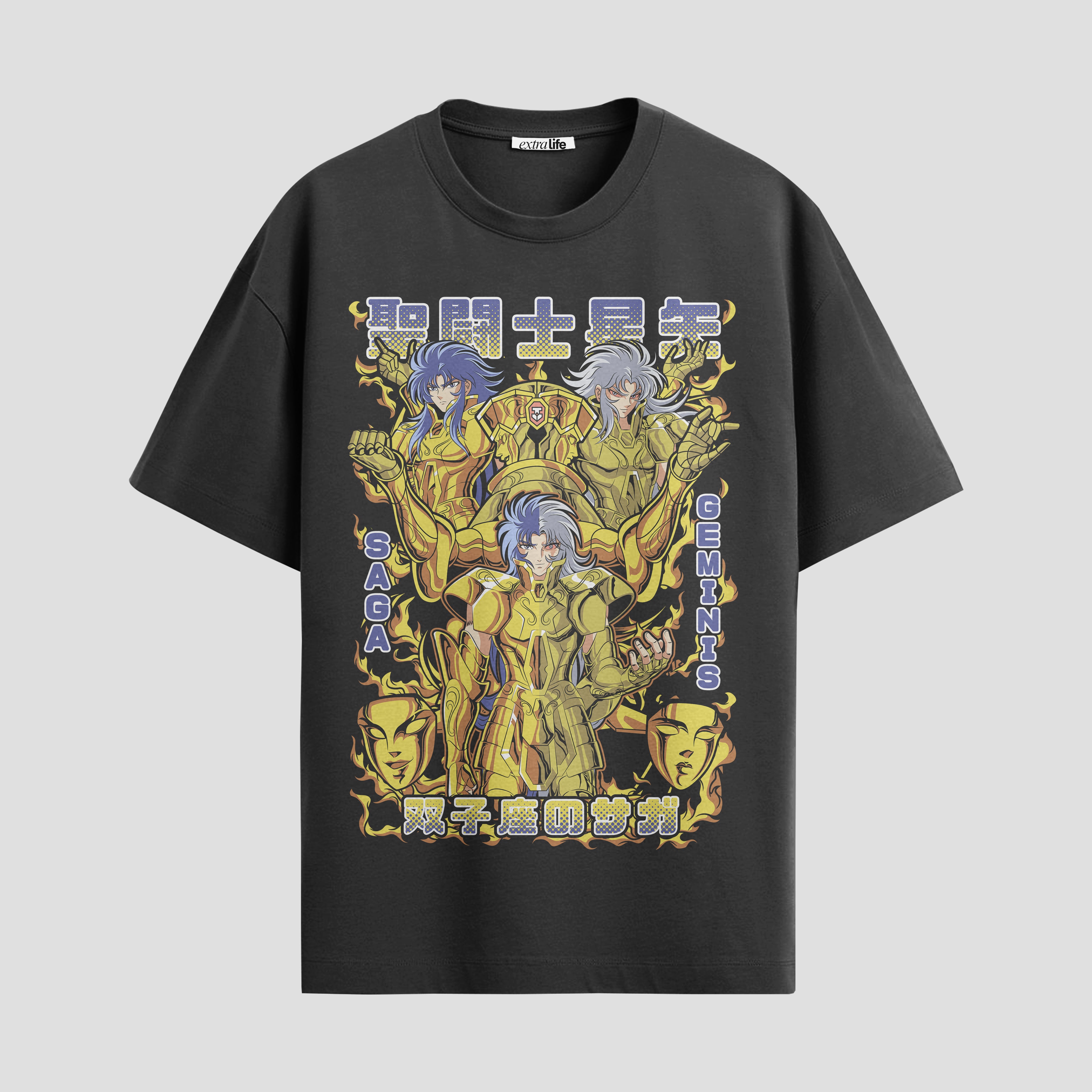 Playera urbana de anime y gaming ExtraLife MX, corte Standard Fit unisex ligero y transpirable en color Deep Black y Pure White, ropa de uso diario para gym y casual.