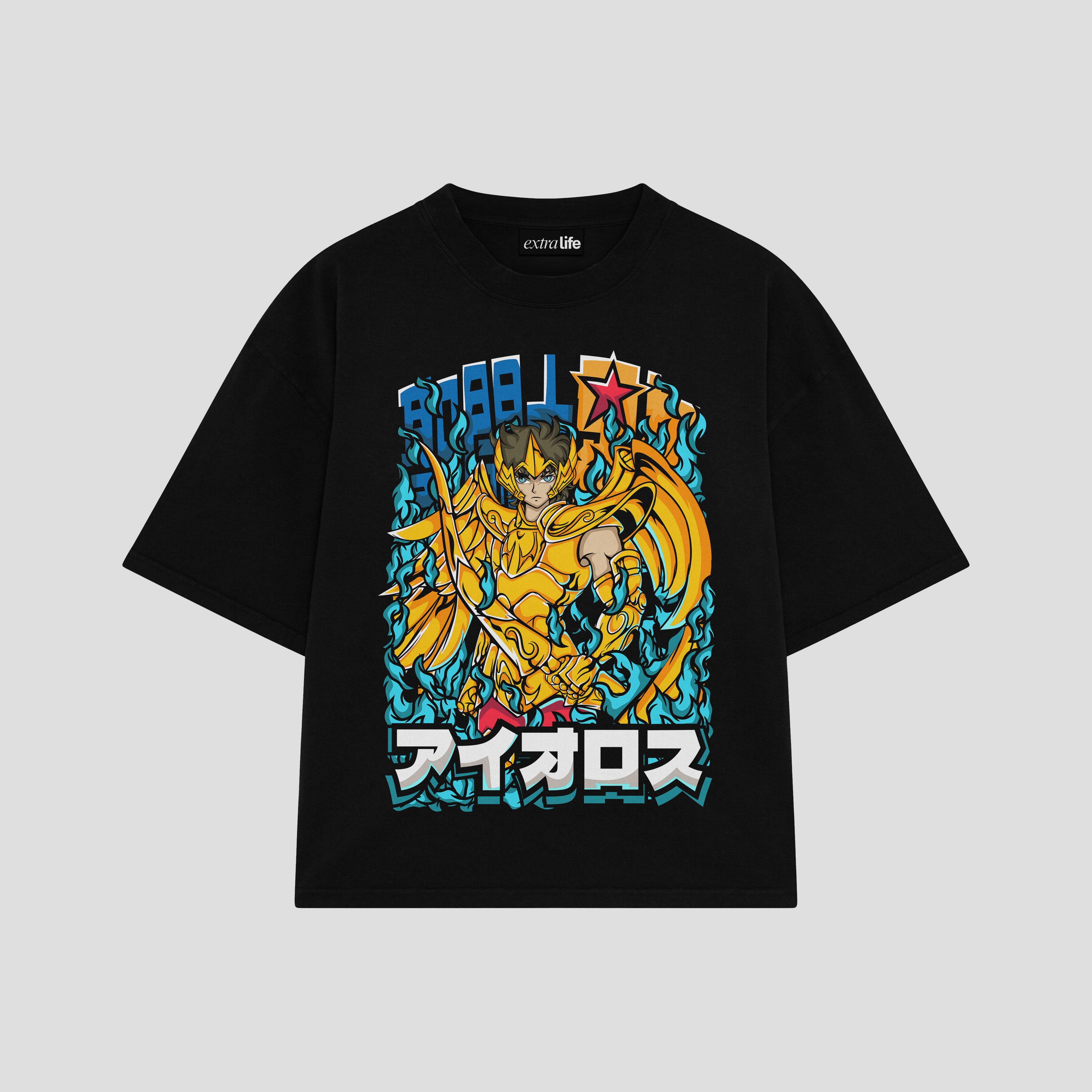 Playera streetwear premium de anime y gaming ExtraLife MX, corte boxy oversized drop shoulder heavyweight en color Deep Black y Off-White, moda urbana mexicana de culto.