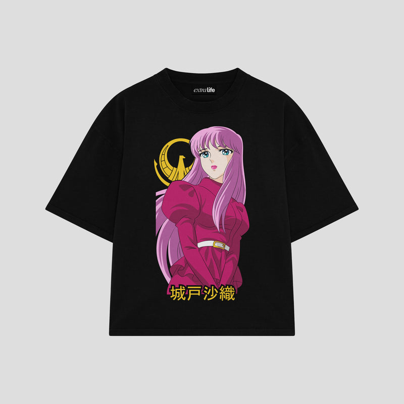 Playera streetwear premium de anime y gaming ExtraLife MX, corte boxy oversized drop shoulder heavyweight en color Deep Black y Off-White, moda urbana mexicana de culto.