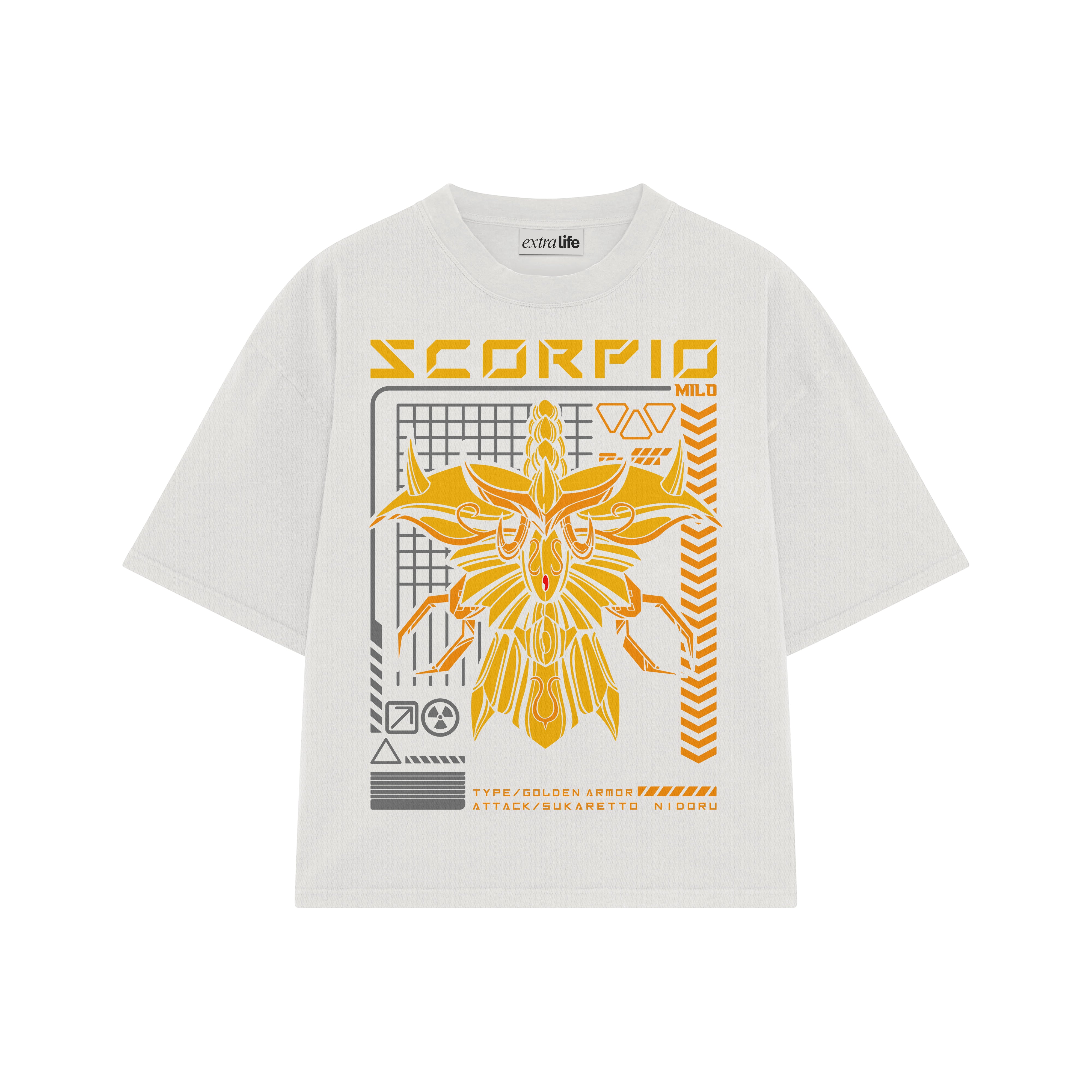 Playera streetwear premium de anime y gaming ExtraLife MX, corte boxy oversized drop shoulder heavyweight en color Deep Black y Off-White, moda urbana mexicana de culto.