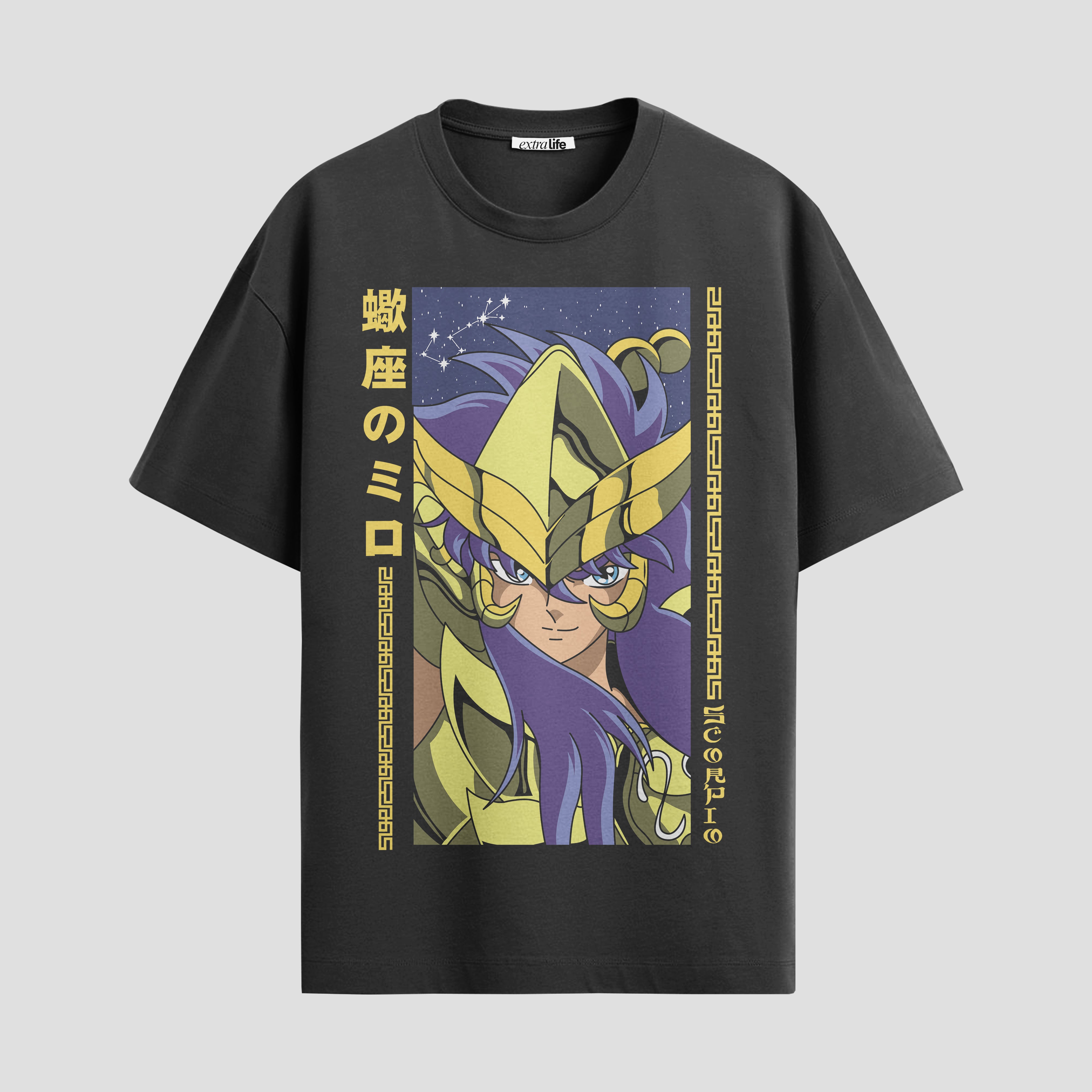 Playera urbana de anime y gaming ExtraLife MX, corte Standard Fit unisex ligero y transpirable en color Deep Black y Pure White, ropa de uso diario para gym y casual.