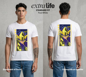 Los Caballeros del Cosmos | El Meteor del Cosmos #03855 - Playera Standard Fit | Pure White - Foto en modelo