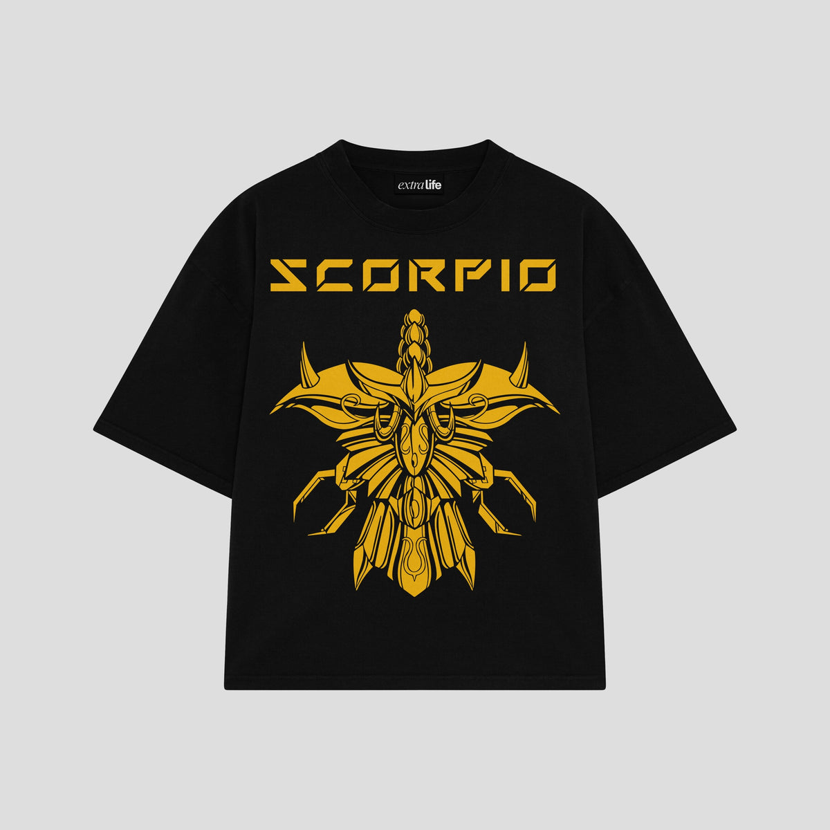 Playera streetwear premium de anime y gaming ExtraLife MX, corte oversized drop shoulder ligero y fresco en color Deep Black y Off-White, moda urbana mexicana de culto.