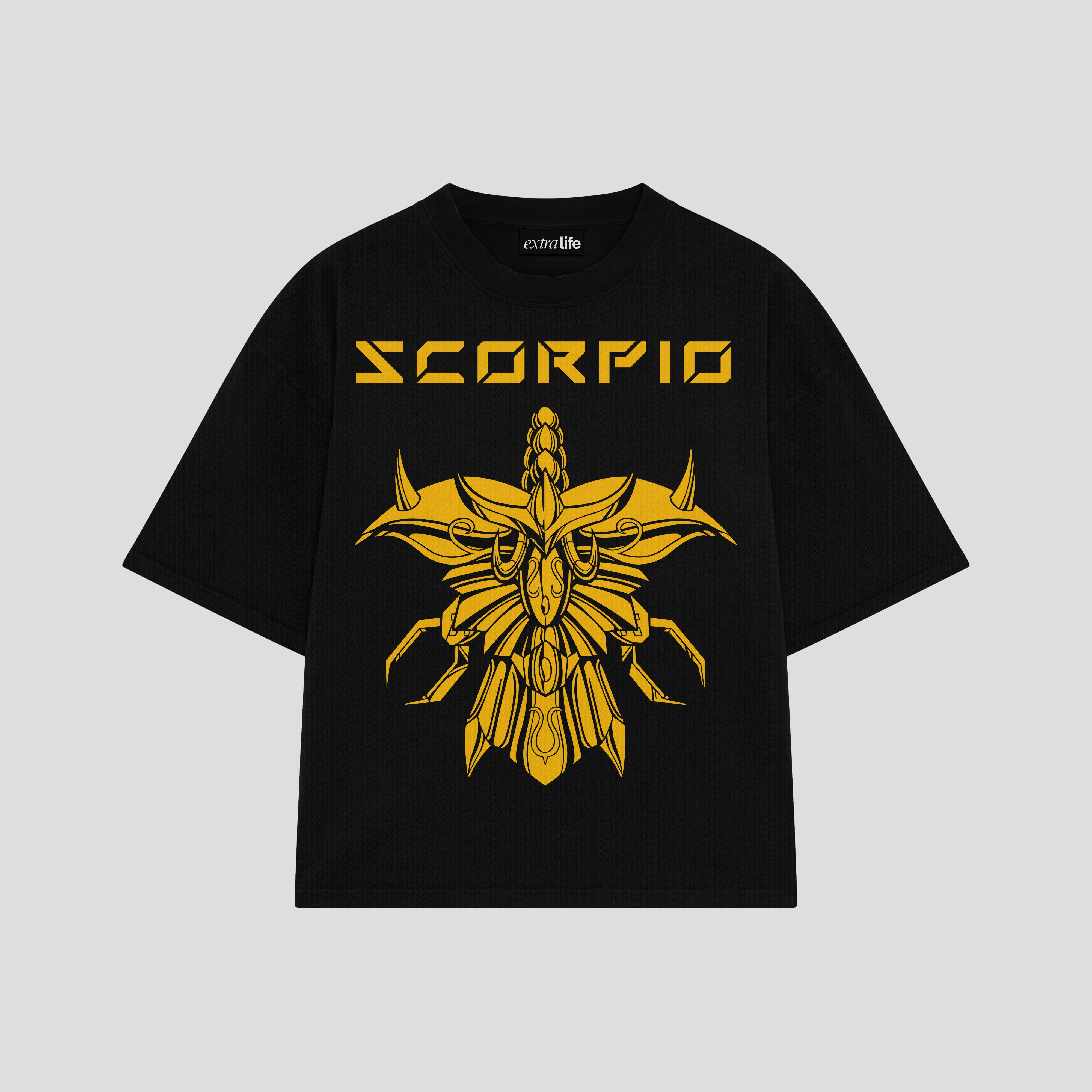 Playera streetwear premium de anime y gaming ExtraLife MX, corte boxy oversized drop shoulder heavyweight en color Deep Black y Off-White, moda urbana mexicana de culto.