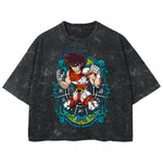 Playera streetwear premium de anime y gaming ExtraLife MX, corte boxy deluxe mineral wash heavyweight en color Acid Wash, moda urbana mexicana de culto.