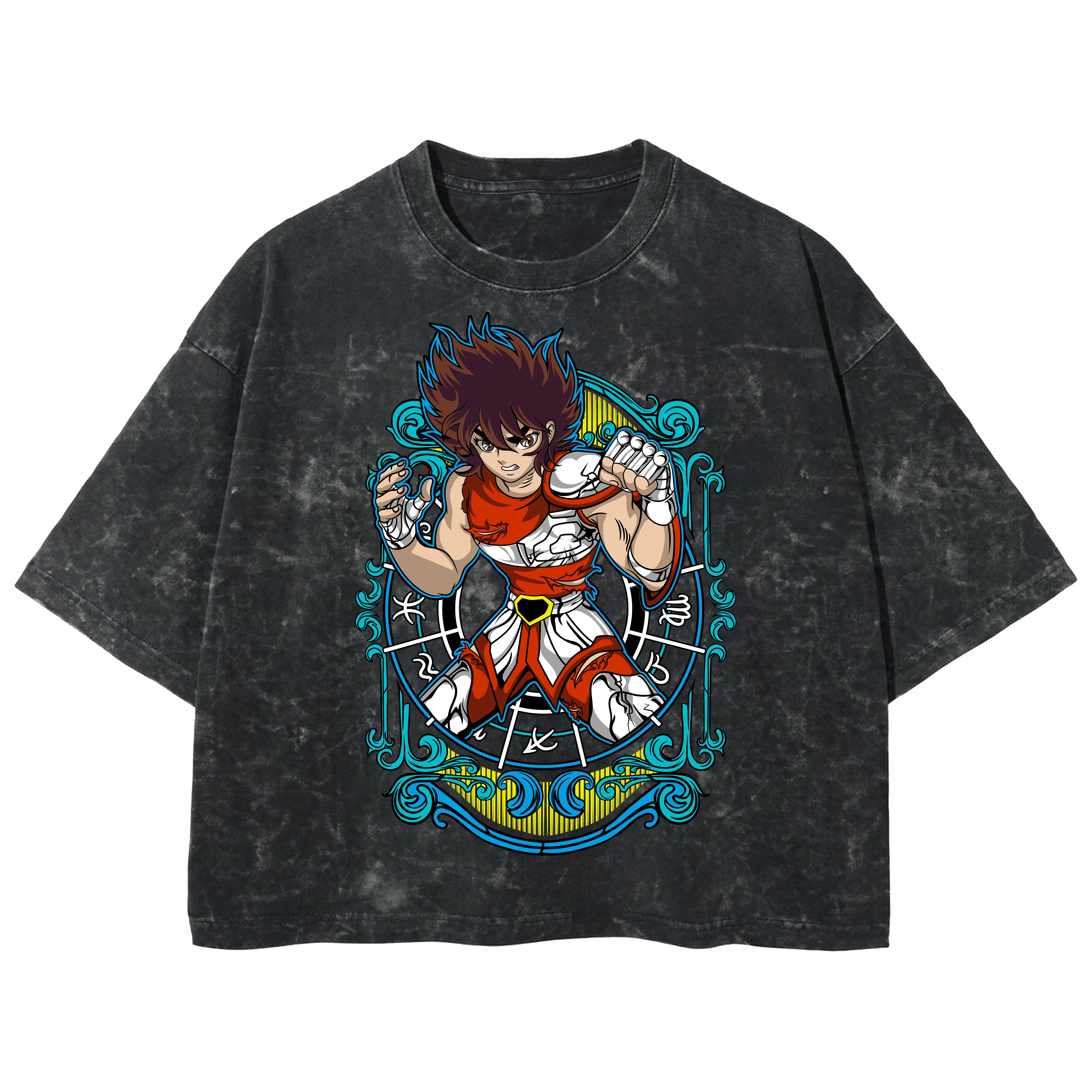 Playera streetwear premium de anime y gaming ExtraLife MX, corte boxy deluxe mineral wash heavyweight en color Acid Wash, moda urbana mexicana de culto.