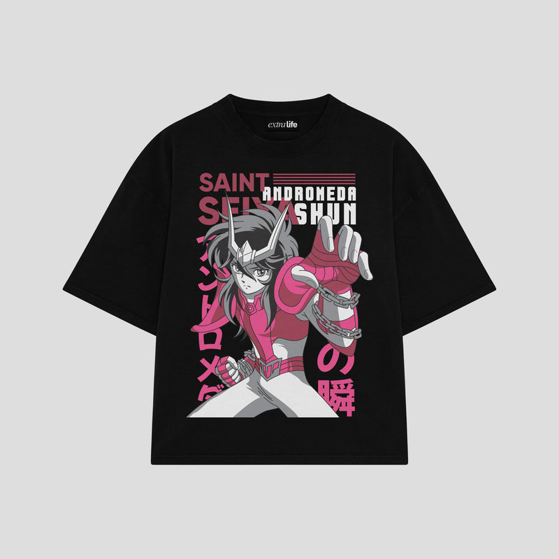 Playera streetwear premium de anime y gaming ExtraLife MX, corte boxy oversized drop shoulder heavyweight en color Deep Black y Off-White, moda urbana mexicana de culto.