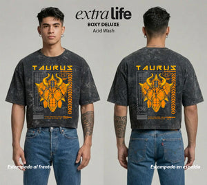 Playera streetwear premium de anime y gaming ExtraLife MX, corte boxy deluxe mineral wash heavyweight en color Acid Wash, moda urbana mexicana de culto.