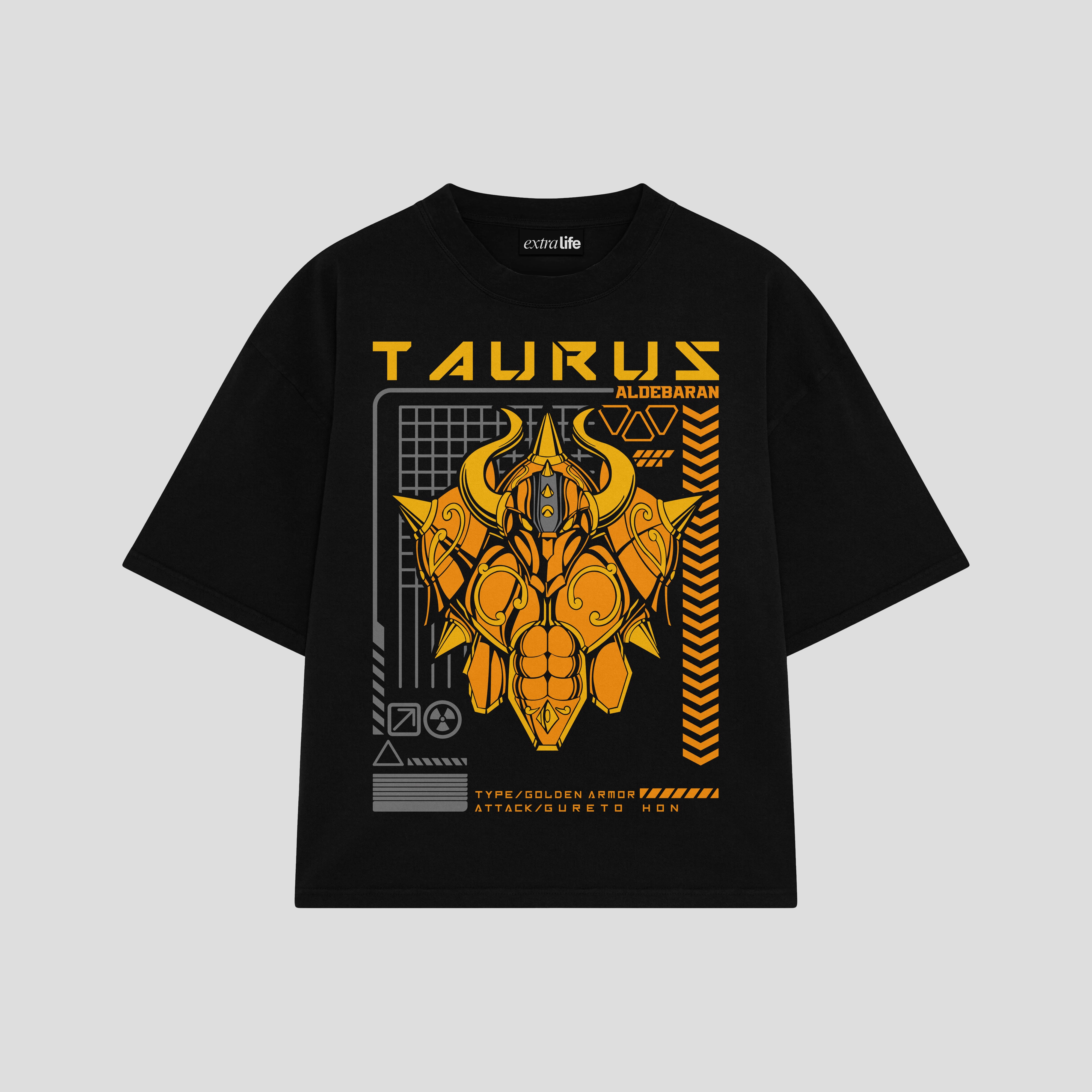 Playera streetwear premium de anime y gaming ExtraLife MX, corte boxy oversized drop shoulder heavyweight en color Deep Black y Off-White, moda urbana mexicana de culto.