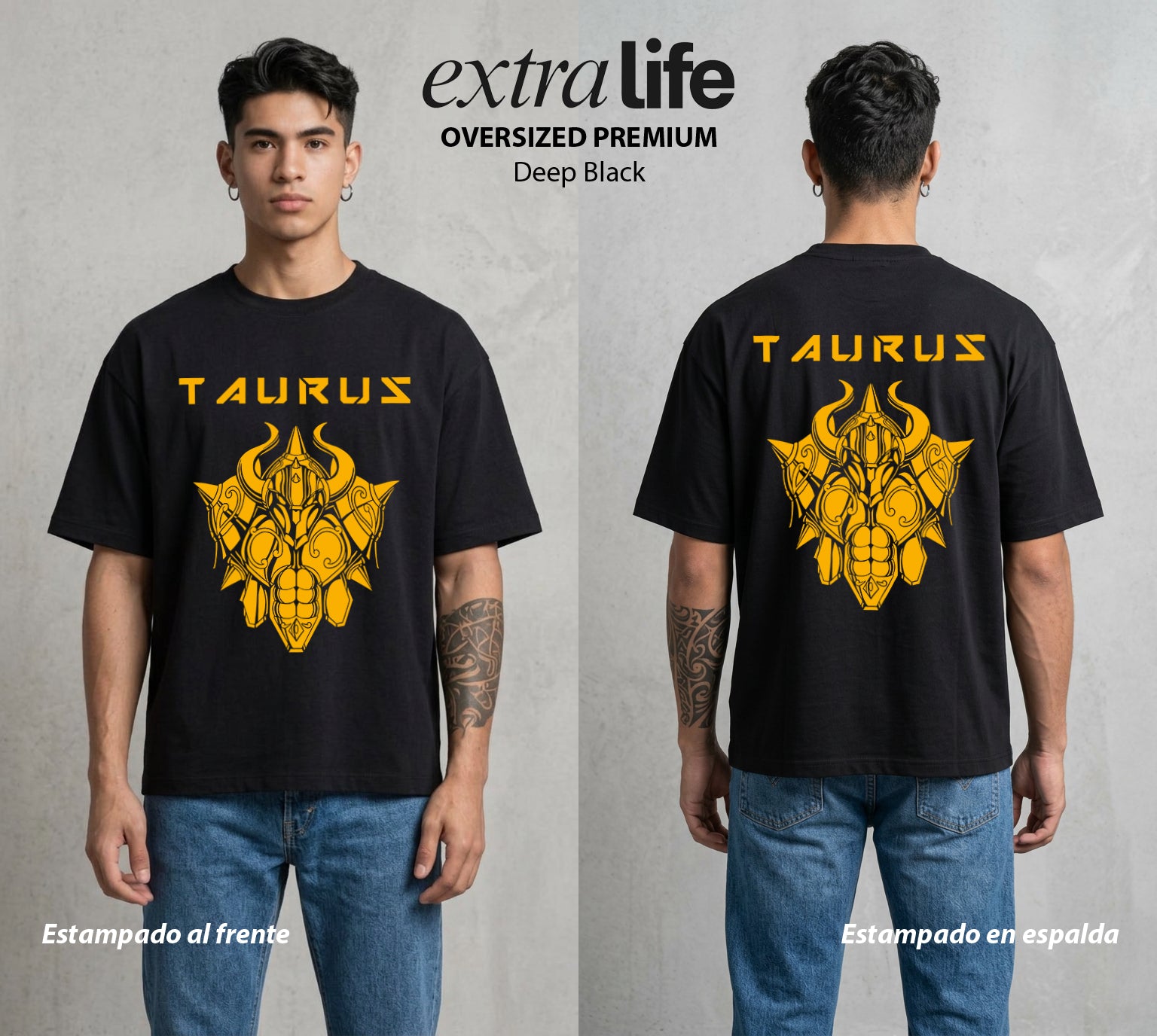 Los Caballeros del Cosmos | El Pegaso del Bien #03862 - Playera Oversized Premium | Deep Black - Foto en modelo