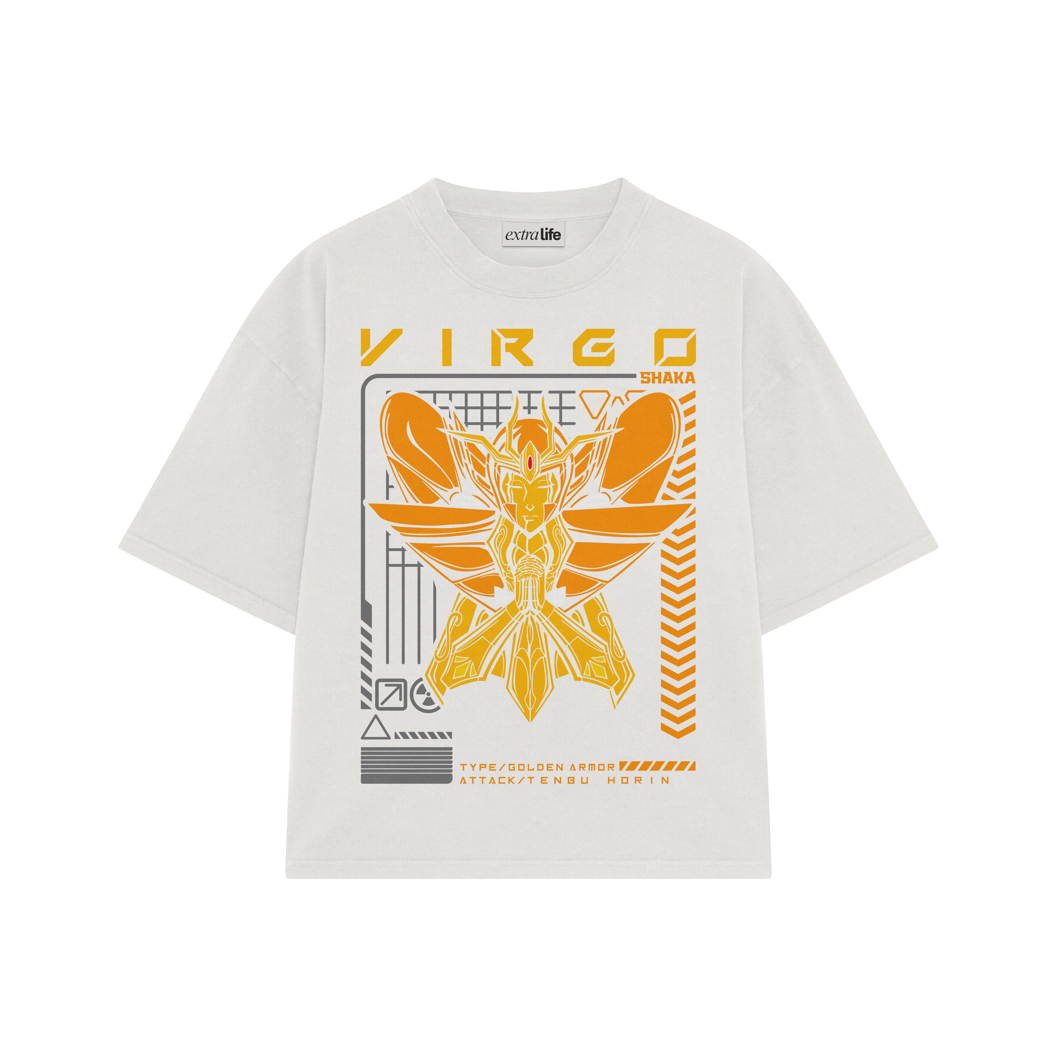 Playera streetwear premium de anime y gaming ExtraLife MX, corte boxy oversized drop shoulder heavyweight en color Deep Black y Off-White, moda urbana mexicana de culto.
