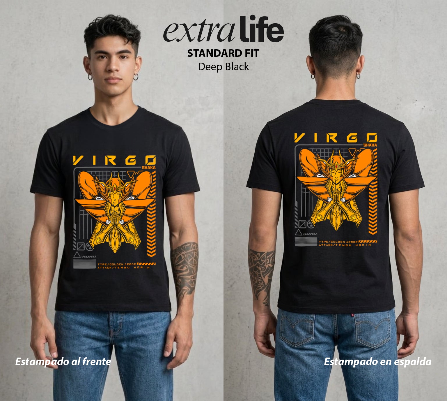 Los Caballeros del Cosmos | El Meteor del Cosmos #03864 - Playera Standard Fit | Deep Black - Foto en modelo