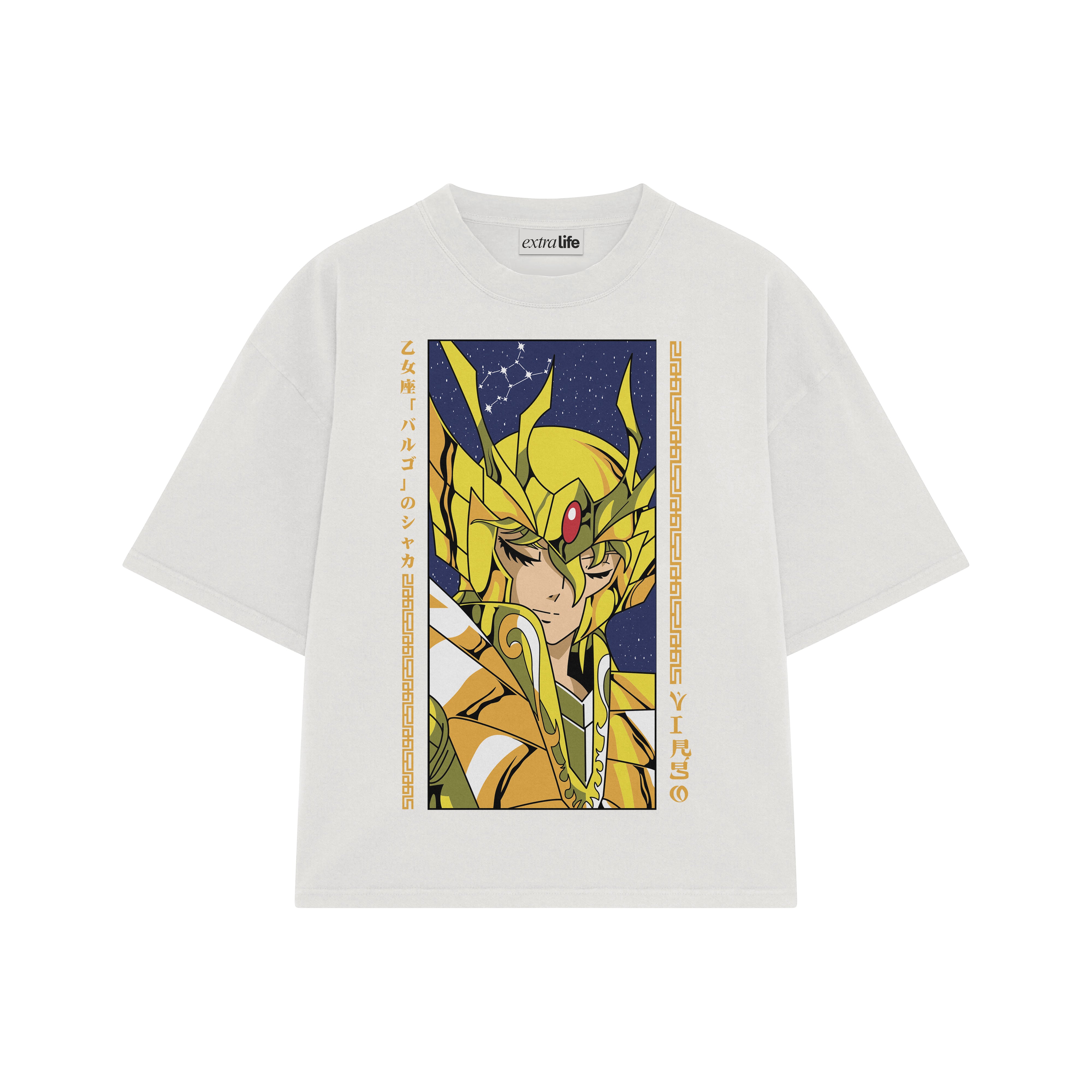 Playera streetwear premium de anime y gaming ExtraLife MX, corte boxy oversized drop shoulder heavyweight en color Deep Black y Off-White, moda urbana mexicana de culto.