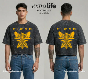 Playera streetwear premium de anime y gaming ExtraLife MX, corte boxy deluxe mineral wash heavyweight en color Acid Wash, moda urbana mexicana de culto.