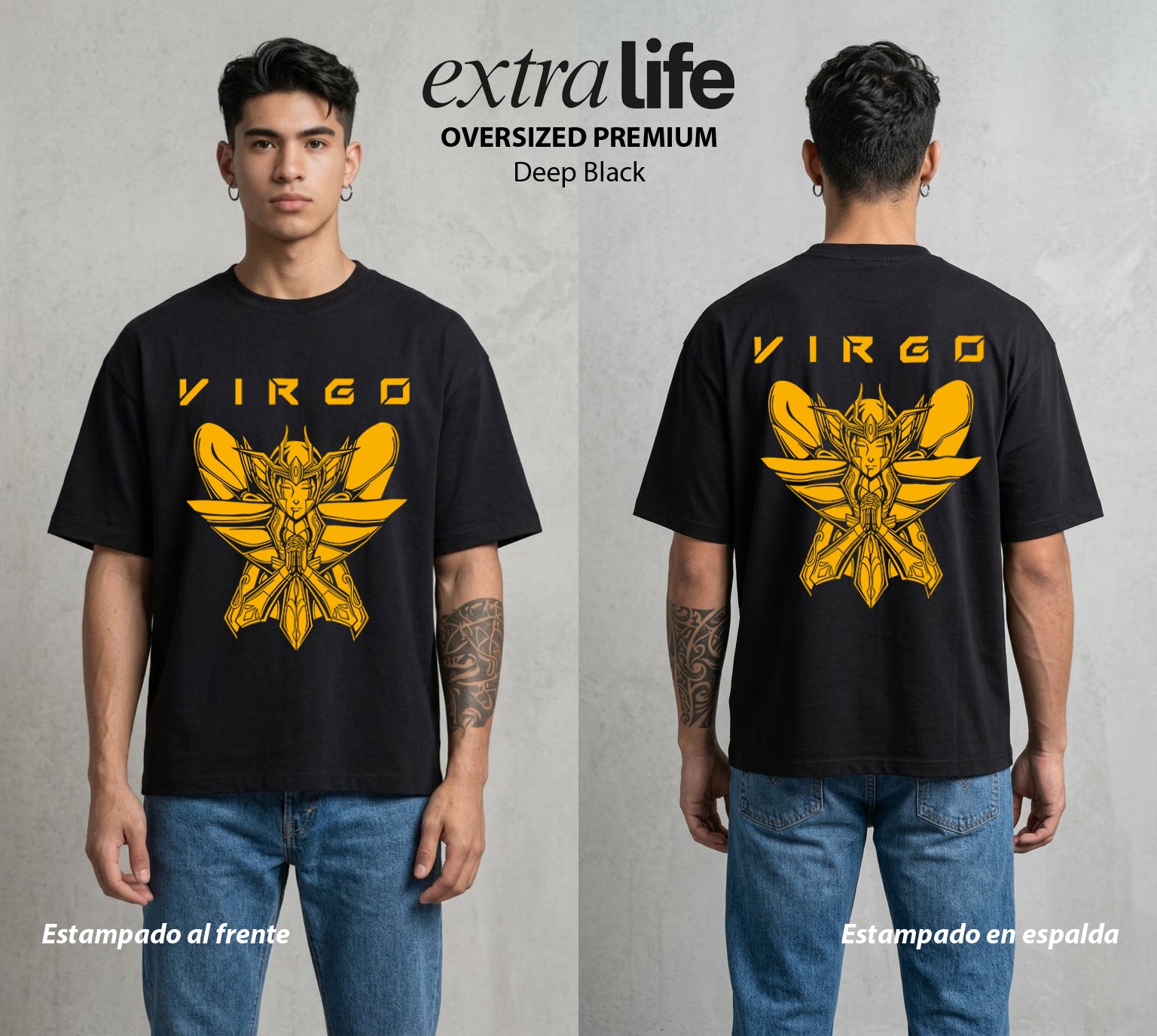 Los Caballeros del Cosmos | El Pegaso del Bien #03866 - Playera Oversized Premium | Deep Black - Foto en modelo