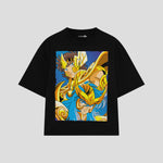 Playera streetwear premium de anime y gaming ExtraLife MX, corte boxy oversized drop shoulder heavyweight en color Deep Black y Off-White, moda urbana mexicana de culto.