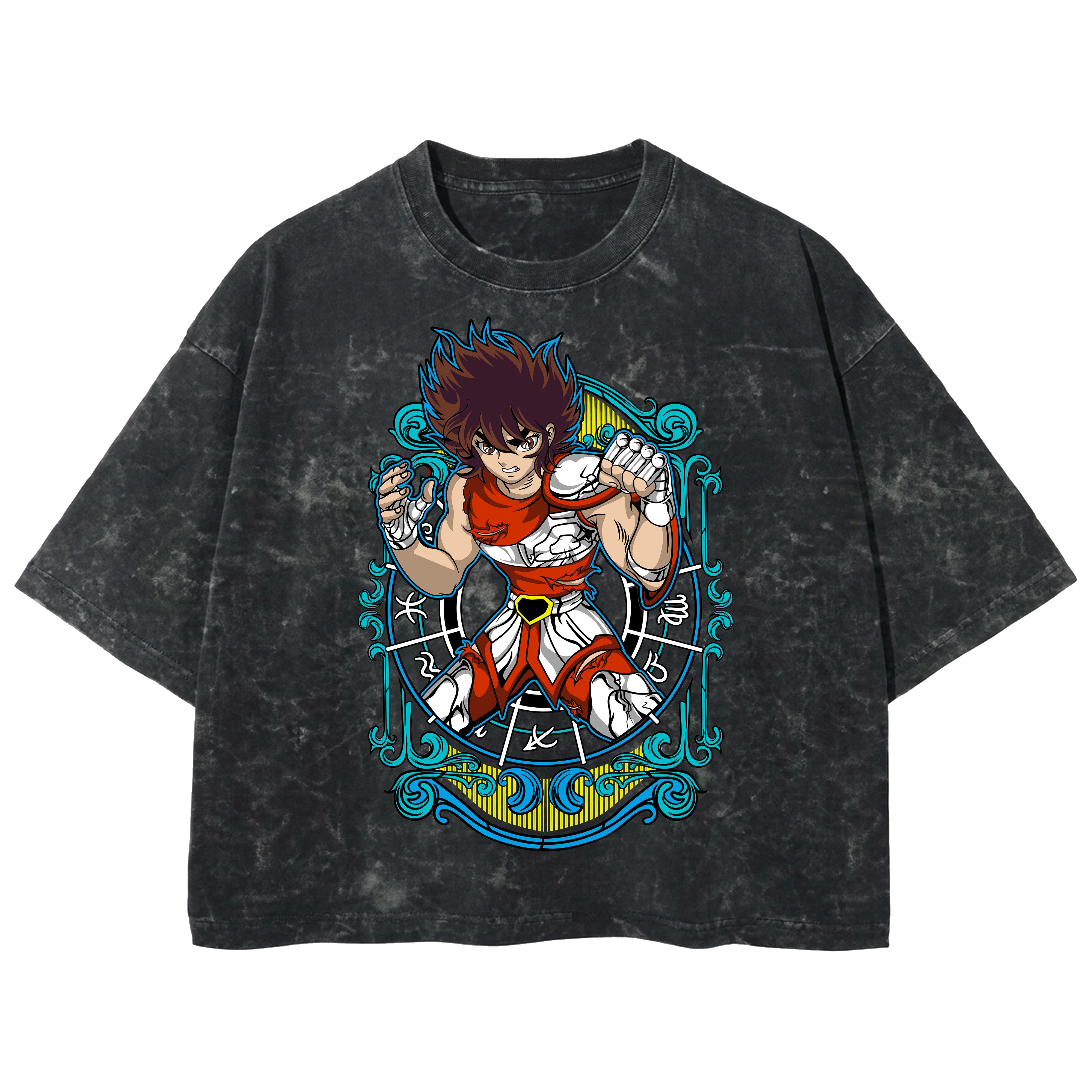Playera streetwear premium de anime y gaming ExtraLife MX, corte boxy deluxe mineral wash heavyweight en color Acid Wash, moda urbana mexicana de culto.