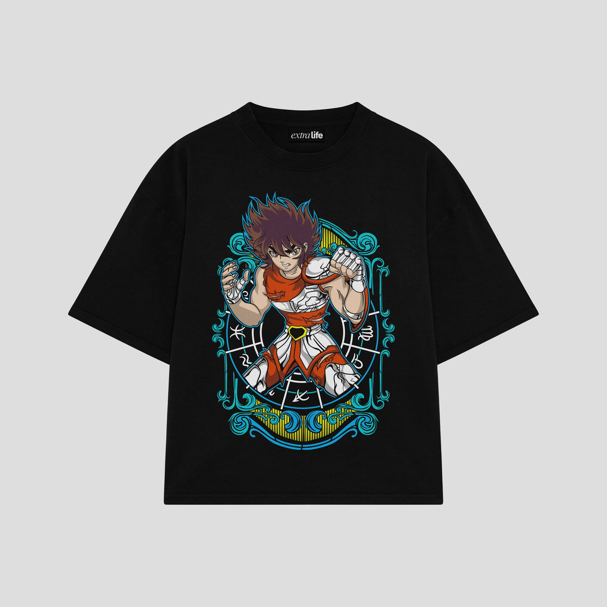 Playera streetwear premium de anime y gaming ExtraLife MX, corte oversized drop shoulder ligero y fresco en color Deep Black y Off-White, moda urbana mexicana de culto.