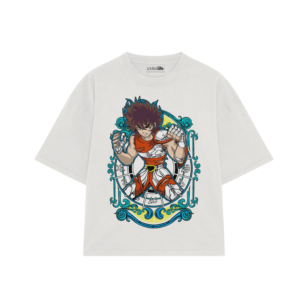 Playera streetwear premium de anime y gaming ExtraLife MX, corte oversized drop shoulder ligero y fresco en color Deep Black y Off-White, moda urbana mexicana de culto.