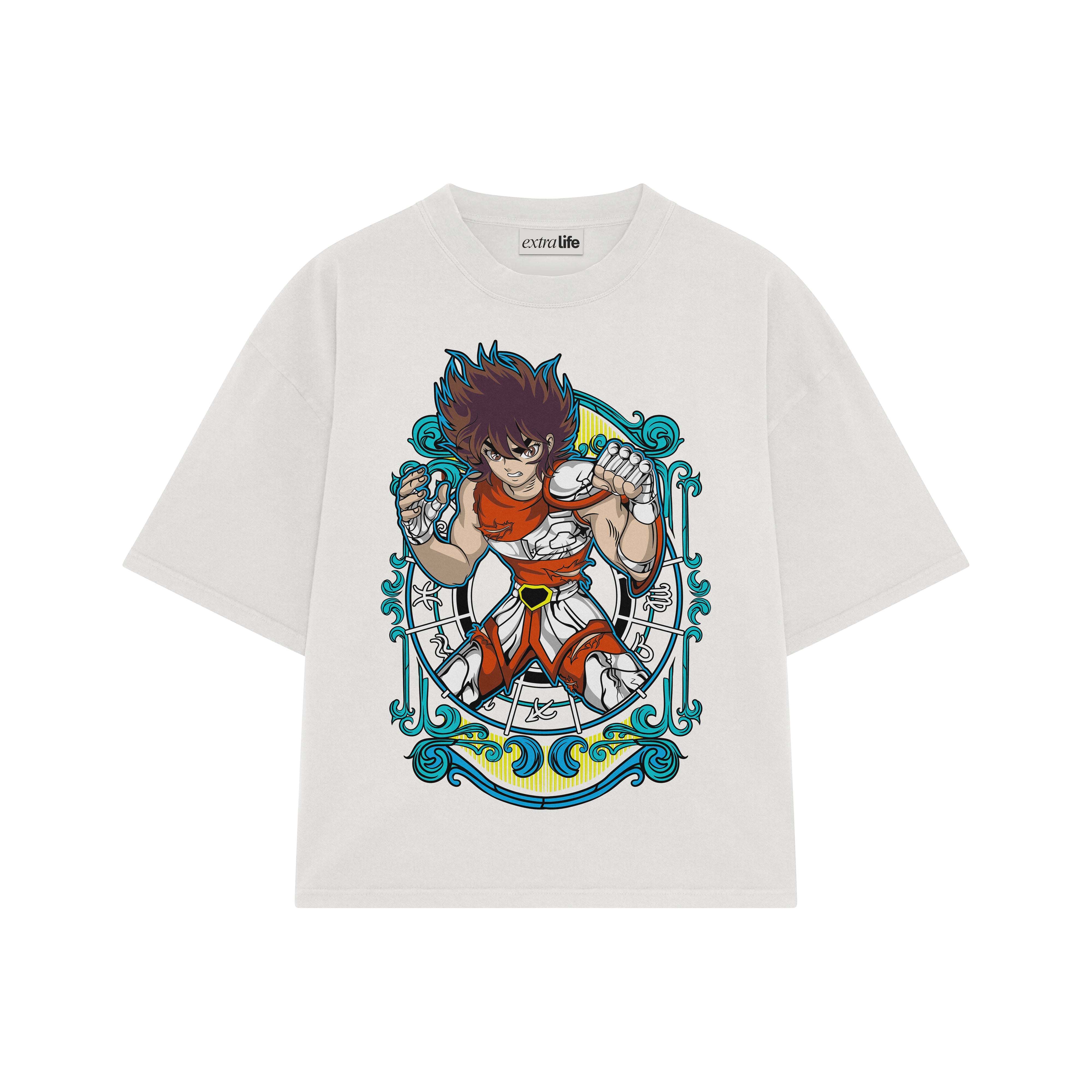 Playera streetwear premium de anime y gaming ExtraLife MX, corte boxy oversized drop shoulder heavyweight en color Deep Black y Off-White, moda urbana mexicana de culto.