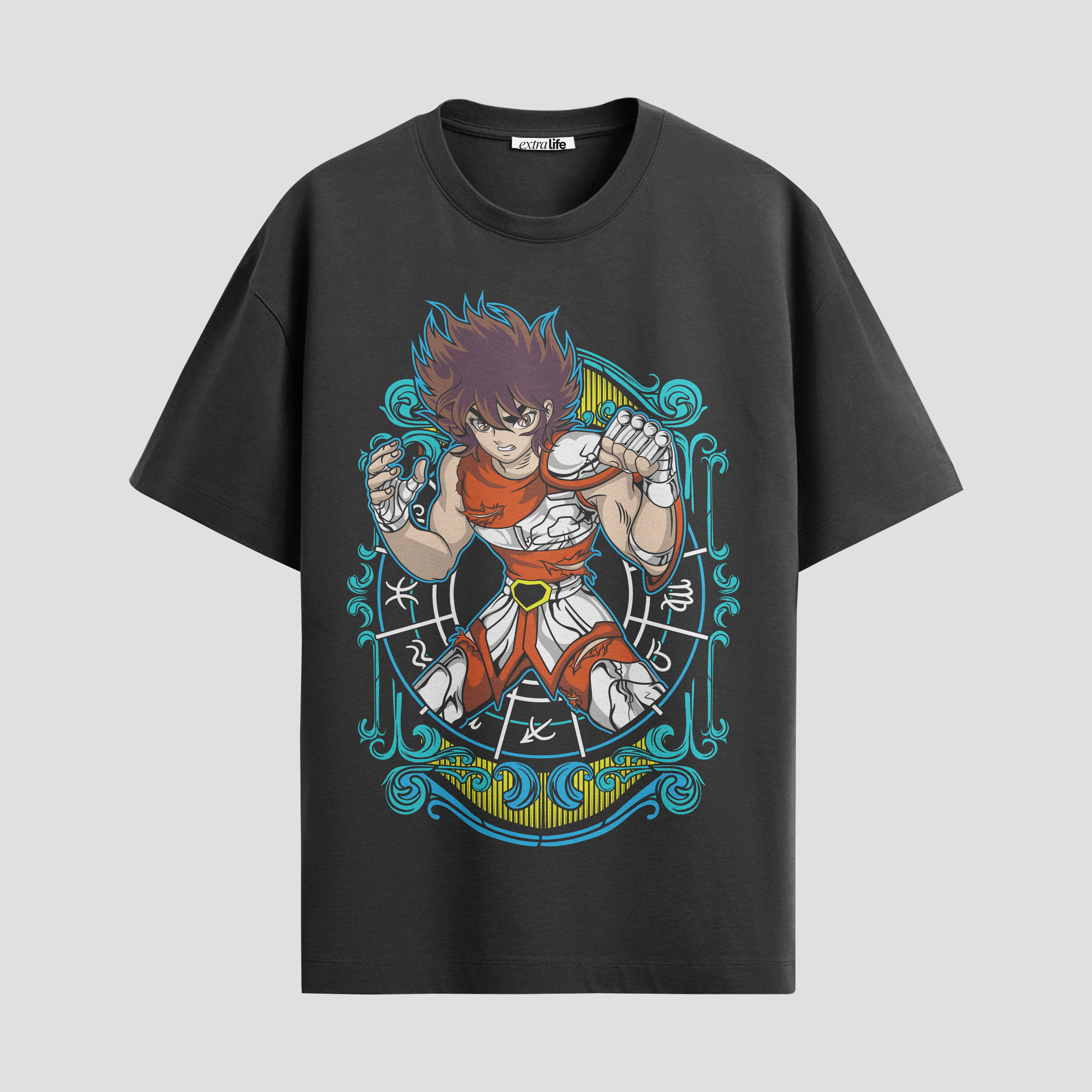 Playera urbana de anime y gaming ExtraLife MX, corte Standard Fit unisex ligero y transpirable en color Deep Black y Pure White, ropa de uso diario para gym y casual.