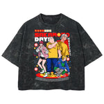 Playera streetwear premium de anime y gaming ExtraLife MX, corte boxy deluxe mineral wash heavyweight en color Acid Wash, moda urbana mexicana de culto.