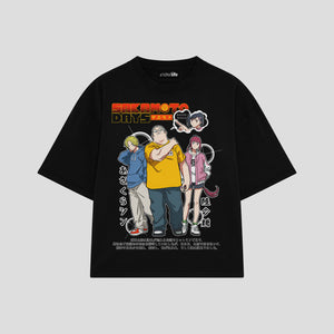 Playera streetwear premium de anime y gaming ExtraLife MX, corte boxy oversized drop shoulder heavyweight en color Deep Black y Off-White, moda urbana mexicana de culto.