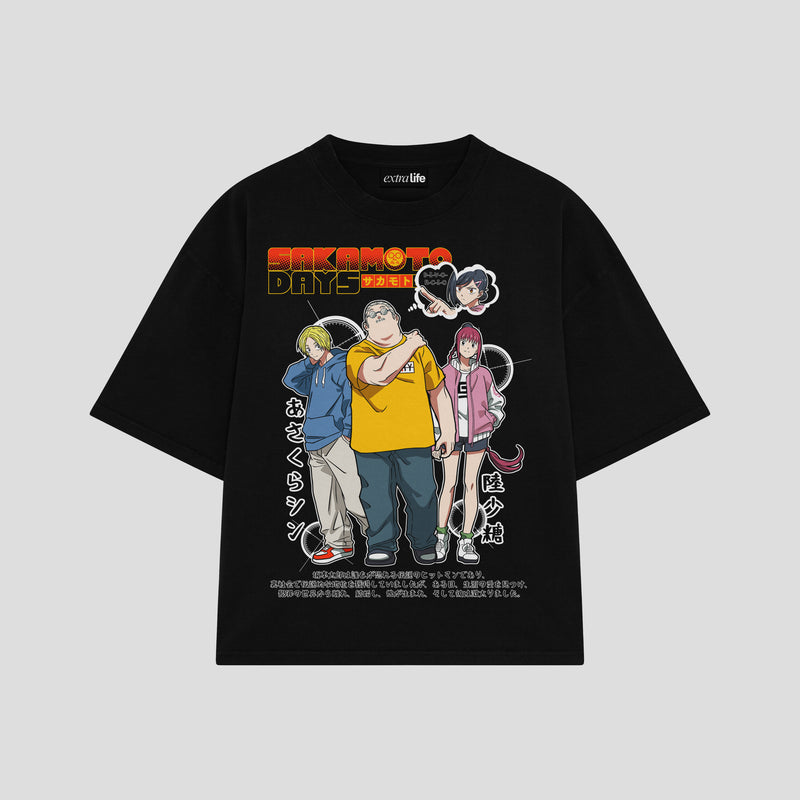 Playera streetwear premium de anime y gaming ExtraLife MX, corte boxy oversized drop shoulder heavyweight en color Deep Black y Off-White, moda urbana mexicana de culto.