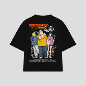Playera streetwear premium de anime y gaming ExtraLife MX, corte boxy oversized drop shoulder heavyweight en color Deep Black y Off-White, moda urbana mexicana de culto.