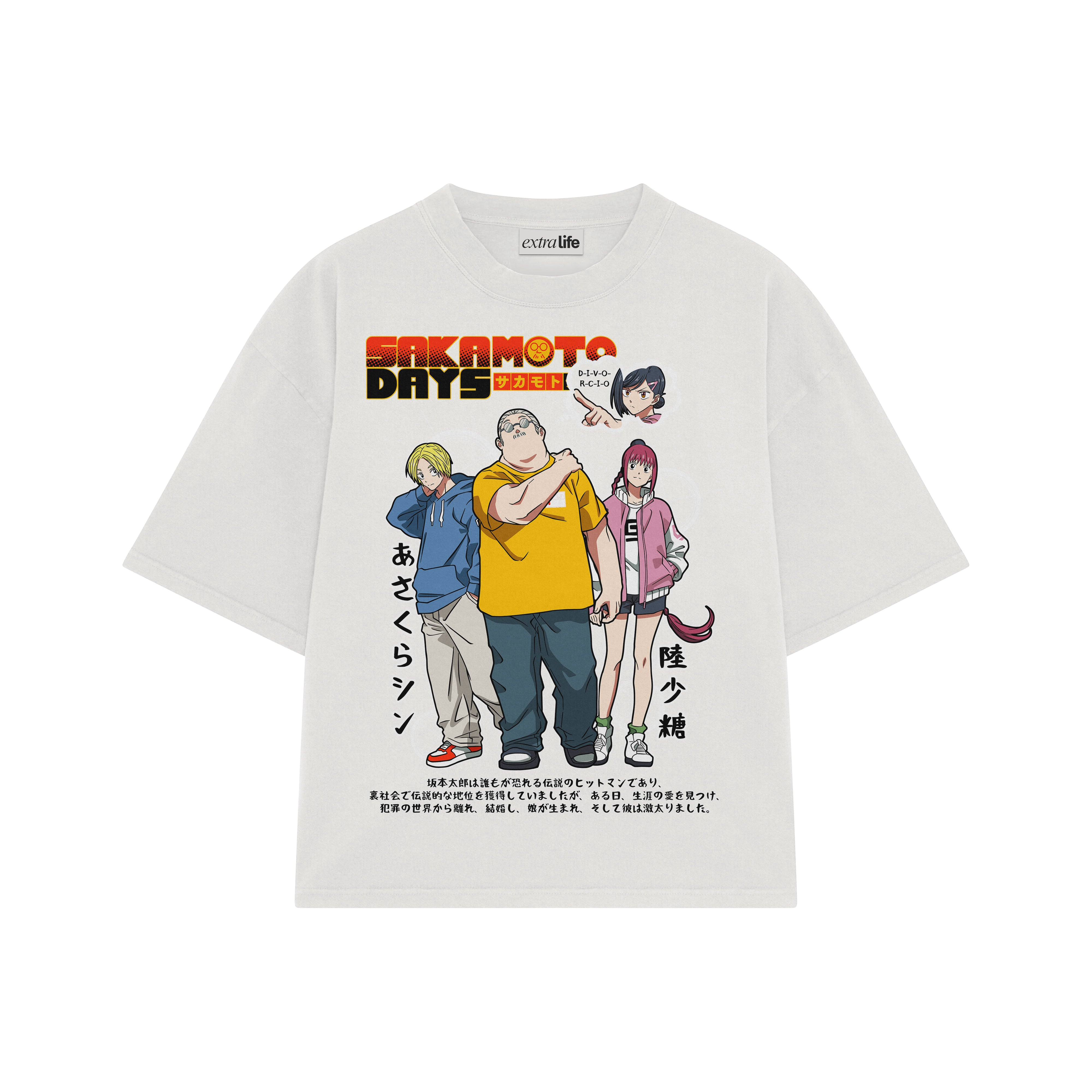 Playera streetwear premium de anime y gaming ExtraLife MX, corte boxy oversized drop shoulder heavyweight en color Deep Black y Off-White, moda urbana mexicana de culto.