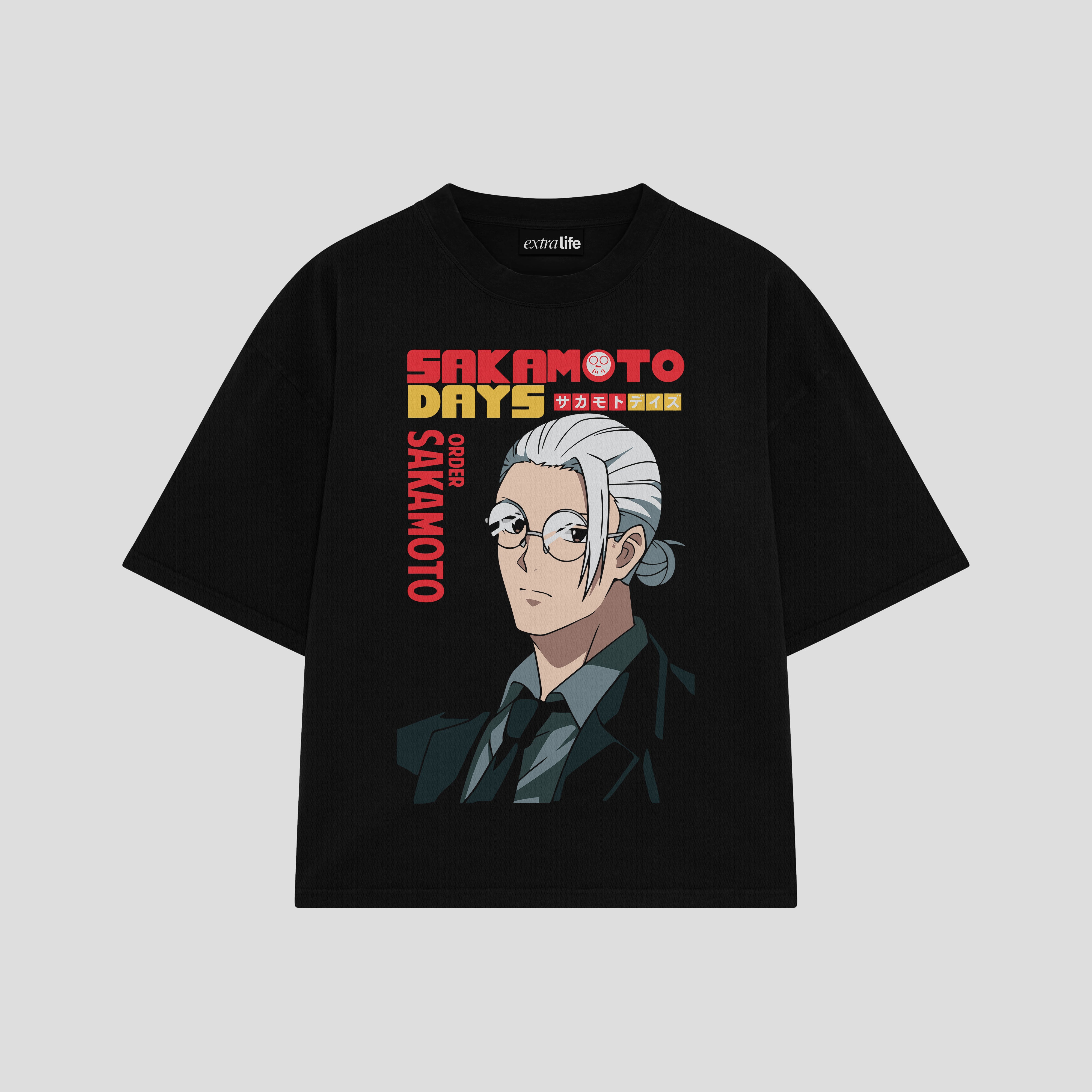 Playera streetwear premium de anime y gaming ExtraLife MX, corte boxy oversized drop shoulder heavyweight en color Deep Black y Off-White, moda urbana mexicana de culto.