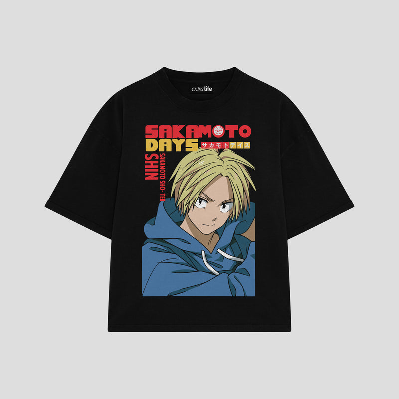 Playera streetwear premium de anime y gaming ExtraLife MX, corte boxy oversized drop shoulder heavyweight en color Deep Black y Off-White, moda urbana mexicana de culto.