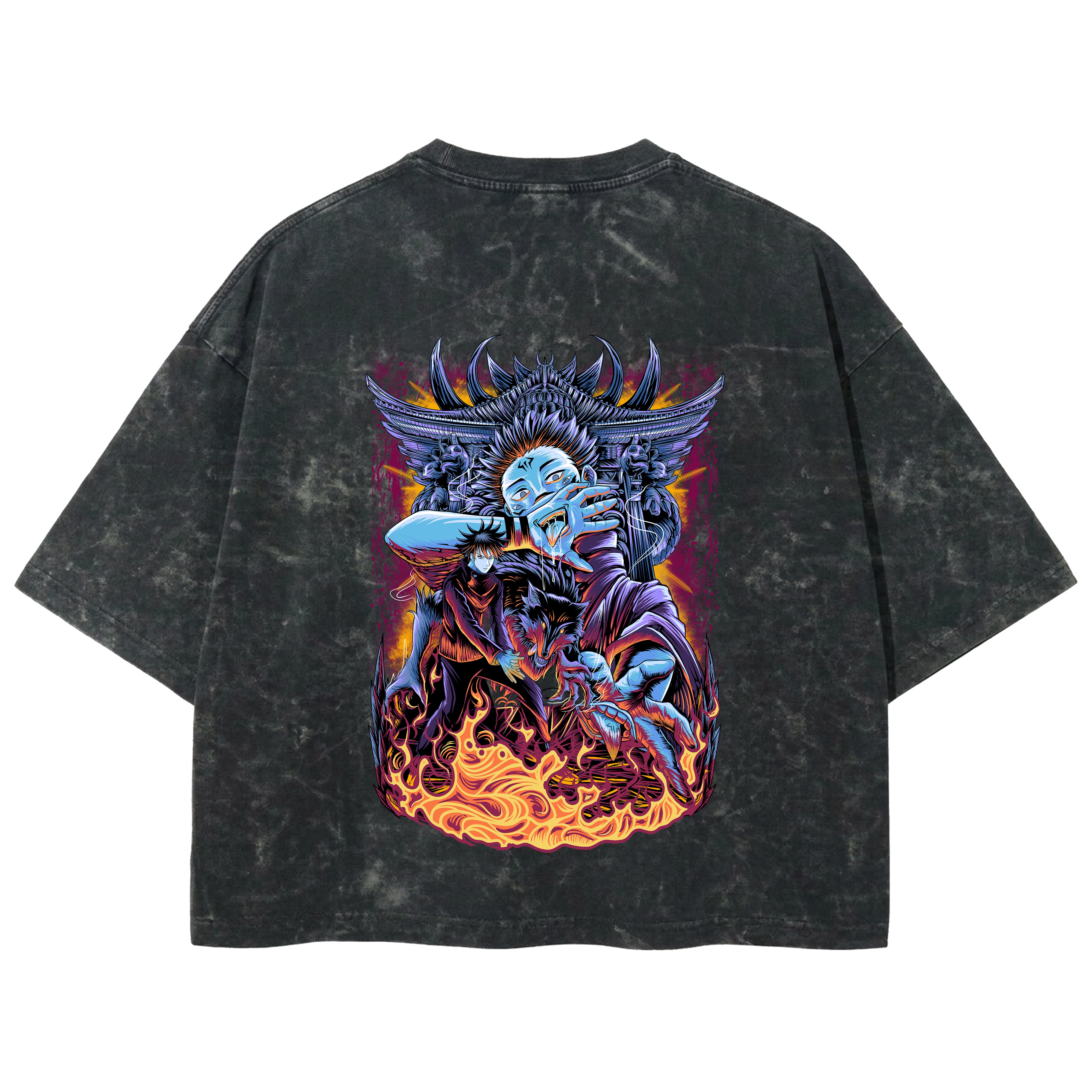 Playera streetwear premium de anime y gaming ExtraLife MX, corte boxy deluxe mineral wash heavyweight en color Acid Wash, moda urbana mexicana de culto.