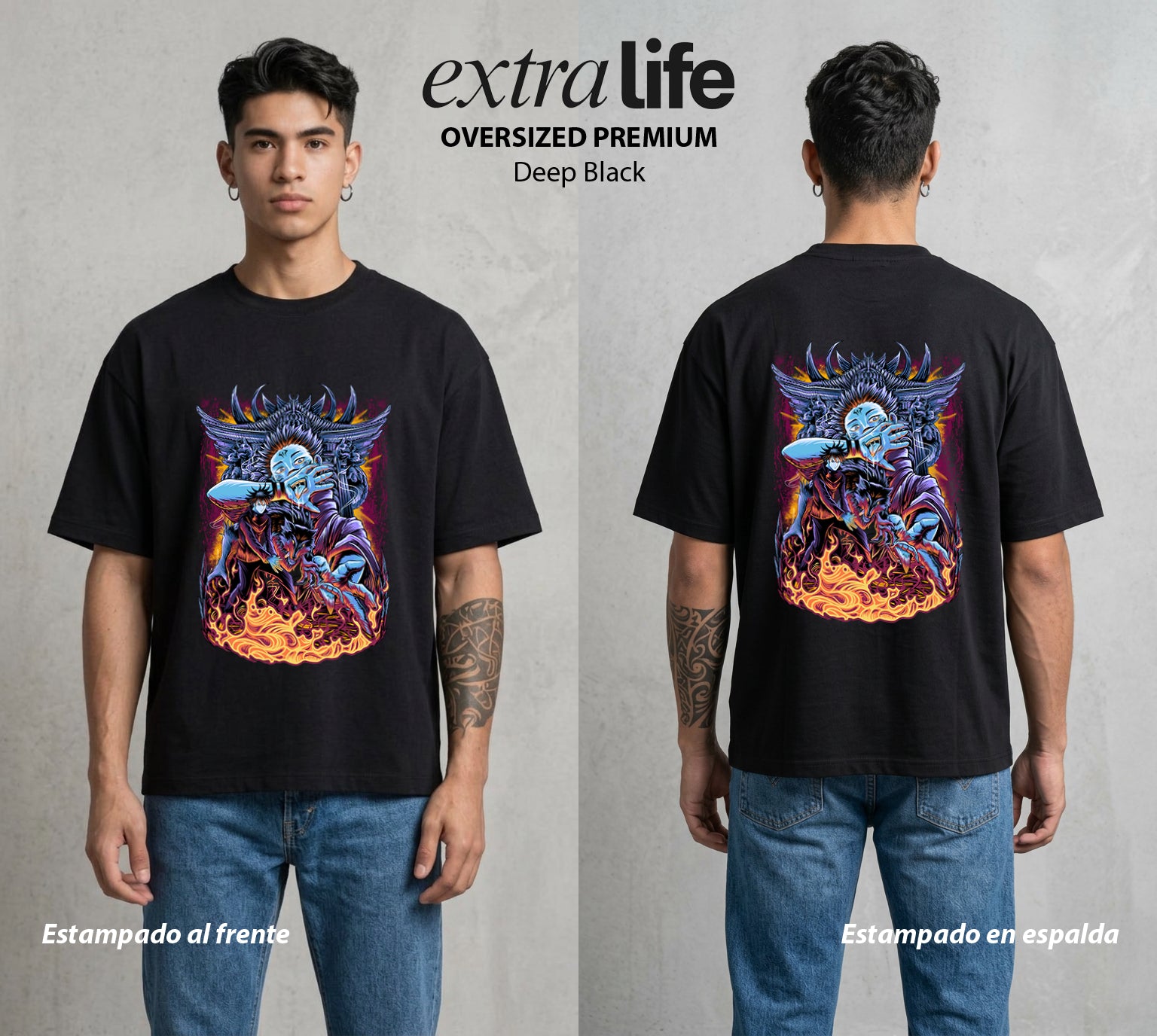 El Arte de las Maldiciones | El Rey Maldito #03878 - Playera Oversized Premium | Deep Black - Foto en modelo