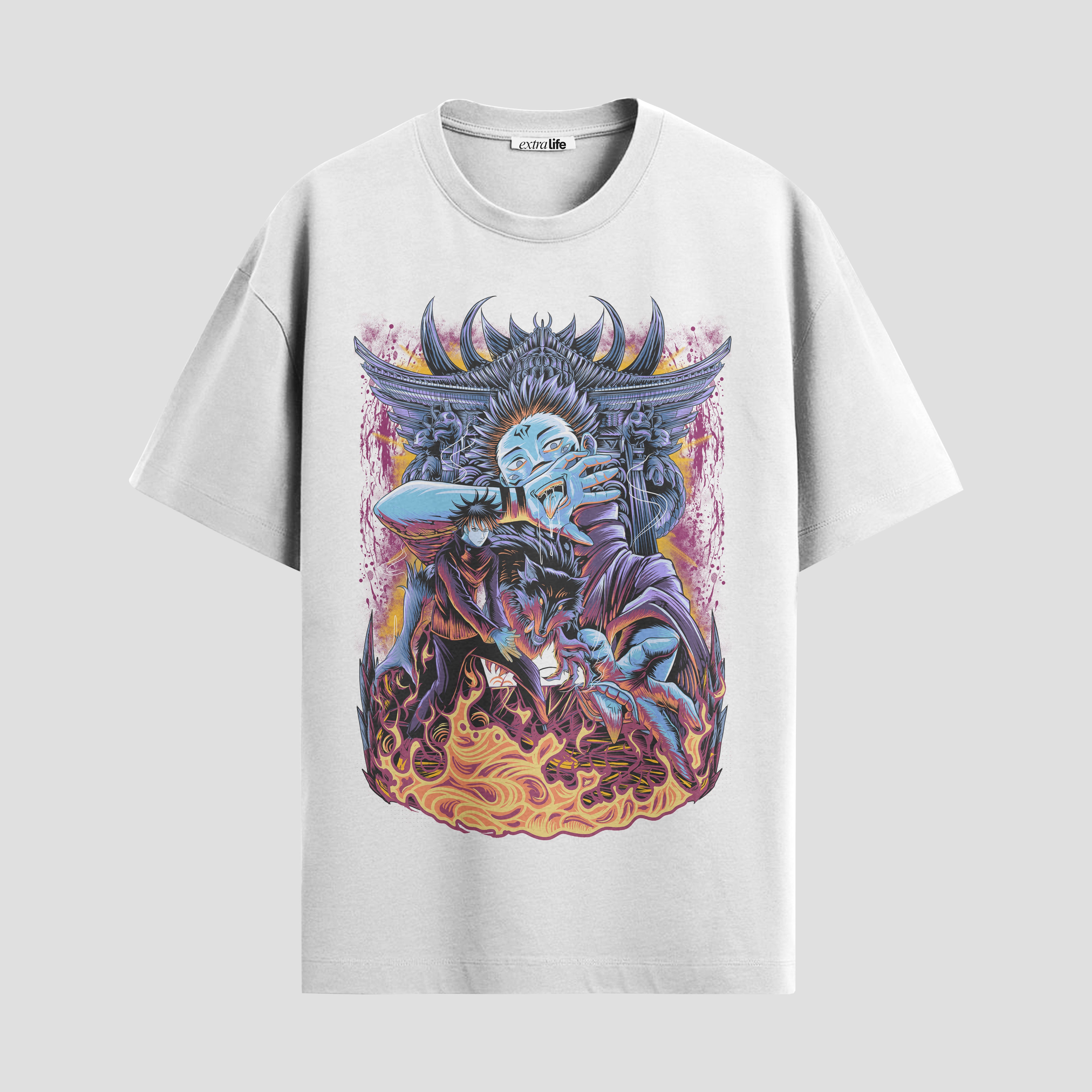Playera urbana de anime y gaming ExtraLife MX, corte Standard Fit unisex ligero y transpirable en color Deep Black y Pure White, ropa de uso diario para gym y casual.