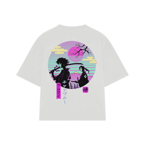 Playera streetwear premium de anime y gaming ExtraLife MX, corte boxy oversized drop shoulder heavyweight en color Deep Black y Off-White, moda urbana mexicana de culto.