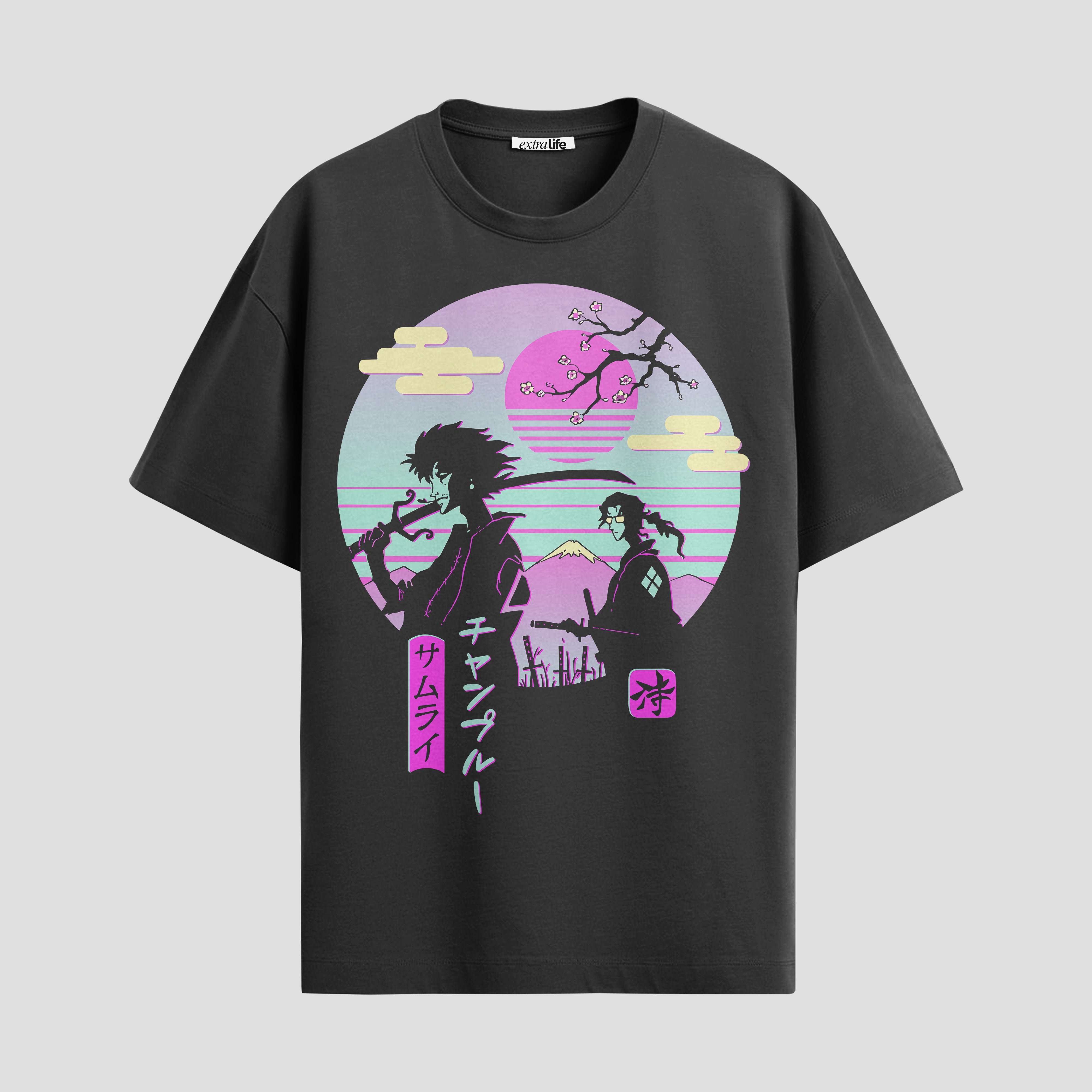 Playera urbana de anime y gaming ExtraLife MX, corte Standard Fit unisex ligero y transpirable en color Deep Black y Pure White, ropa de uso diario para gym y casual.
