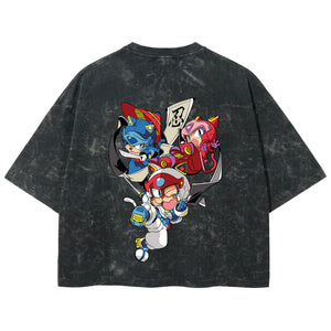 Playera streetwear premium de anime y gaming ExtraLife MX, corte boxy deluxe mineral wash heavyweight en color Acid Wash, moda urbana mexicana de culto.