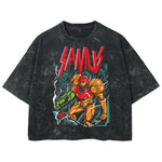 Playera streetwear premium de anime y gaming ExtraLife MX, corte boxy deluxe mineral wash heavyweight en color Acid Wash, moda urbana mexicana de culto.