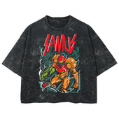 Playera streetwear premium de anime y gaming ExtraLife MX, corte boxy deluxe mineral wash heavyweight en color Acid Wash, moda urbana mexicana de culto.